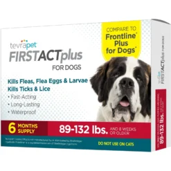 TevraPet FirstAct Plus Flea & Tick Spot Treatment For Dogs, 89 - 132lbs