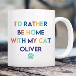 904 Custom Personalized I'd Rather Be Home With My Cat Coffee Mug, 11-oz