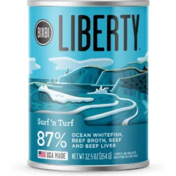 BIXBI Liberty Surf 'n Turf Ocean Whitefish, Beef Broth, Beef & Beef Liver Wet Dog Food, 12.5-oz Can, Case Of 12