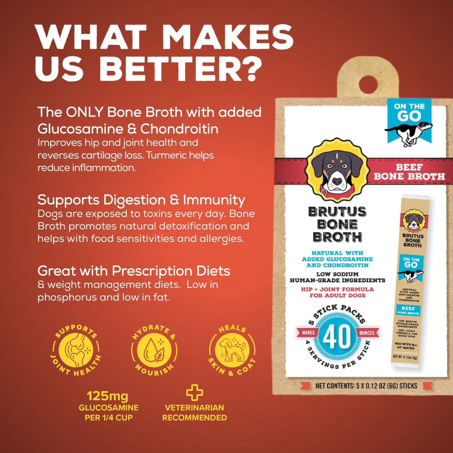 Brutus Broth Instant Bone Broth Beef Flavor Dry Dog Food Topper, 5 Count 2 Brutus Broth Instant Bone Broth Beef Flavor Dry Dog Food Topper, 5 Count - Image 2