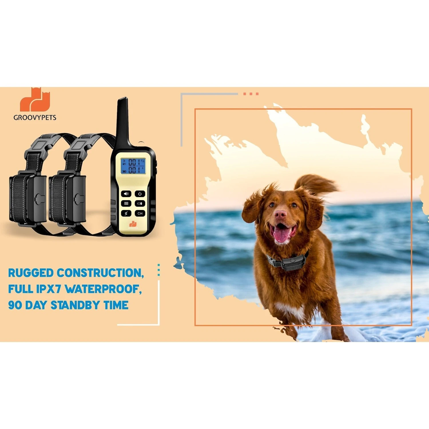 GroovyPets One Dog Set 1100 Yard Auto Anti Bark, Humane Beep, Vibration, Static Shock Waterproof Rechargeable Dog Training Shock Collar System 4 GroovyPets One Dog Set 1100 Yard Auto Anti Bark, Humane Beep, Vibration, Static Shock Waterproof Rechargeable Dog Training Shock Collar System - Image 4