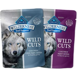 Blue Buffalo Delectables Chicken & Beef Dinner Variety Pack Grain-Free Wet Dog Food Topper, 3-oz Pouches, Case Of 12 & Blue Buffalo Wilderness Trail Toppers Wild Cuts Variety Pack Chunky Chicken & Beef Bites In Gravy Grain-Free Dog Food Topper, 3-oz, Pouch Of 12 -Pawsphoria Sales Store 356845 PT6. AC SS1800 V1640889724