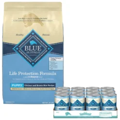 Blue Buffalo Homestyle Recipe Puppy Chicken Dinner With Garden Vegetables Canned Dog Food & Blue Buffalo Life Protection Formula Puppy Chicken & Brown Rice Recipe Dry Dog Food