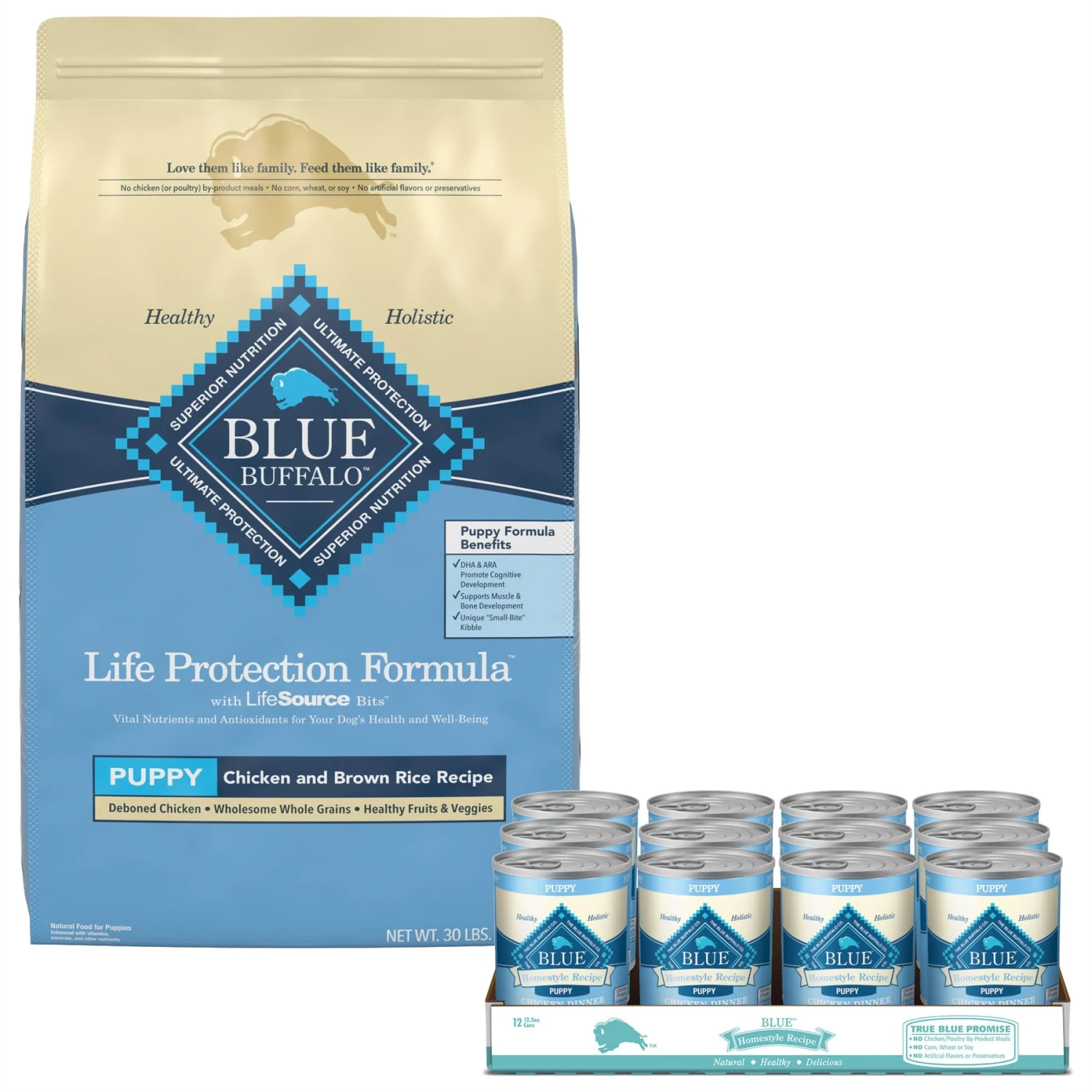Blue Buffalo Homestyle Recipe Puppy Chicken Dinner With Garden Vegetables Canned Dog Food & Blue Buffalo Life Protection Formula Puppy Chicken & Brown Rice Recipe Dry Dog Food 1 Blue Buffalo Homestyle Recipe Puppy Chicken Dinner With Garden Vegetables Canned Dog Food & Blue Buffalo Life Protection Formula Puppy Chicken & Brown Rice Recipe Dry Dog Food