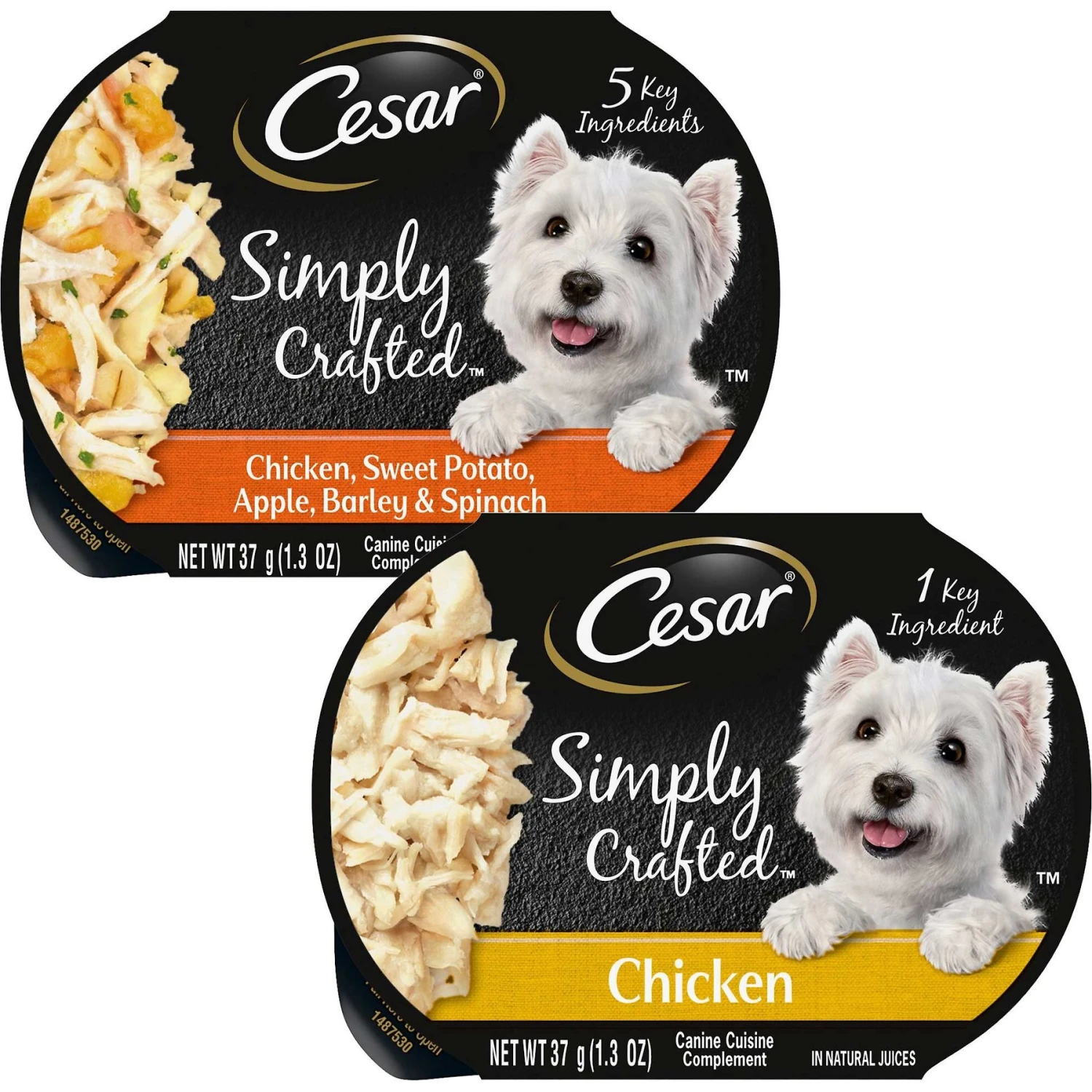 Cesar Simply Crafted Chicken, Sweet Potato, Apple, Barley & Spinach Limited-Ingredient Adult Wet Dog Food Topper & Cesar Simply Crafted Chicken Limited-Ingredient Wet Dog Food Topper 1 Cesar Simply Crafted Chicken, Sweet Potato, Apple, Barley & Spinach Limited-Ingredient Adult Wet Dog Food Topper & Cesar Simply Crafted Chicken Limited-Ingredient Wet Dog Food Topper