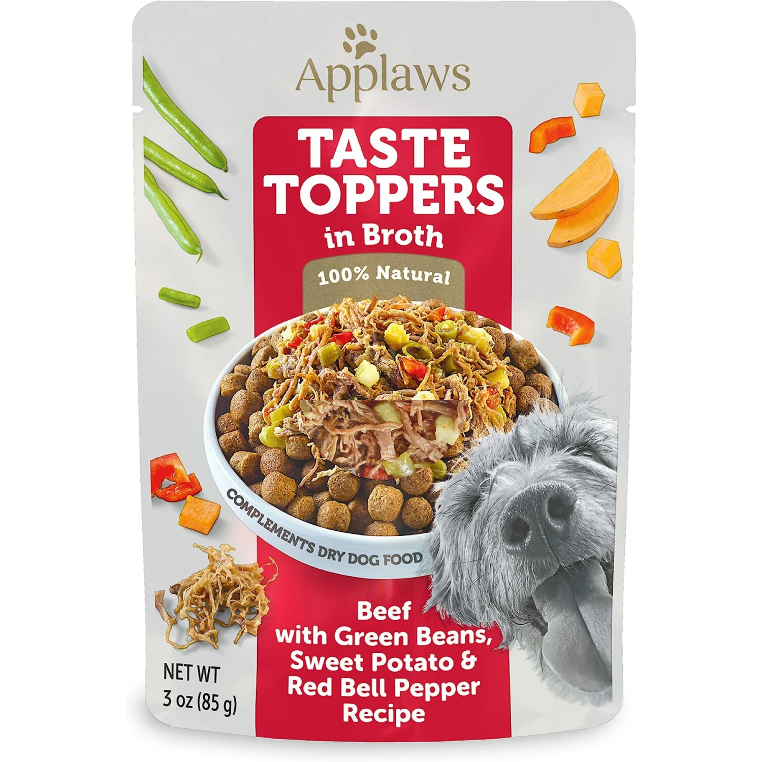 Applaws Taste Toppers Beef, Green Beans, Pepper & Sweet Potato In Broth Wet Dog Food Topper, 3-oz Pouch 1 Applaws Taste Toppers Beef, Green Beans, Pepper & Sweet Potato In Broth Wet Dog Food Topper, 3-oz Pouch