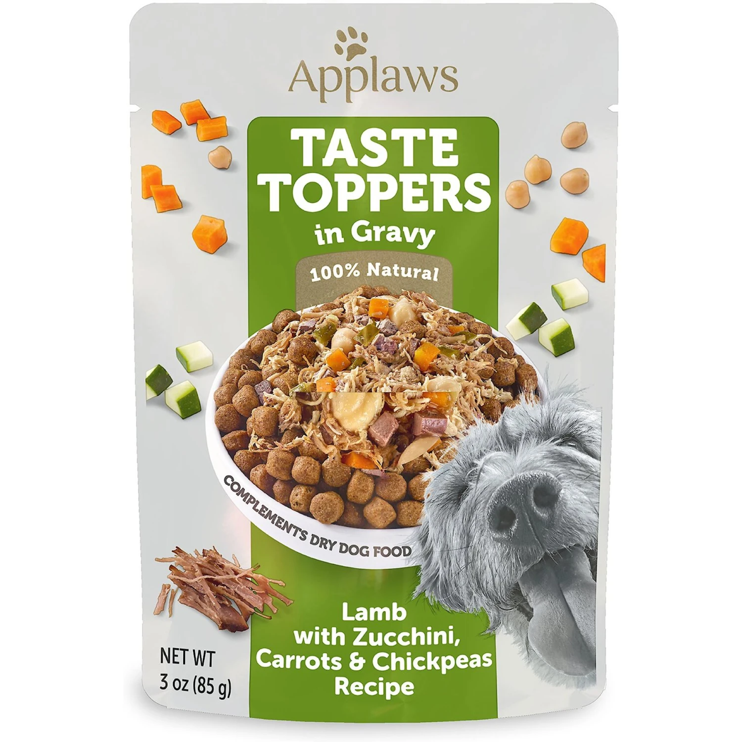 Applaws Taste Toppers Lamb, Carrot, Courgette & Chickpeas In Gravy Wet Dog Food Topper, 3-oz Pouch 1 Applaws Taste Toppers Lamb, Carrot, Courgette & Chickpeas In Gravy Wet Dog Food Topper, 3-oz Pouch
