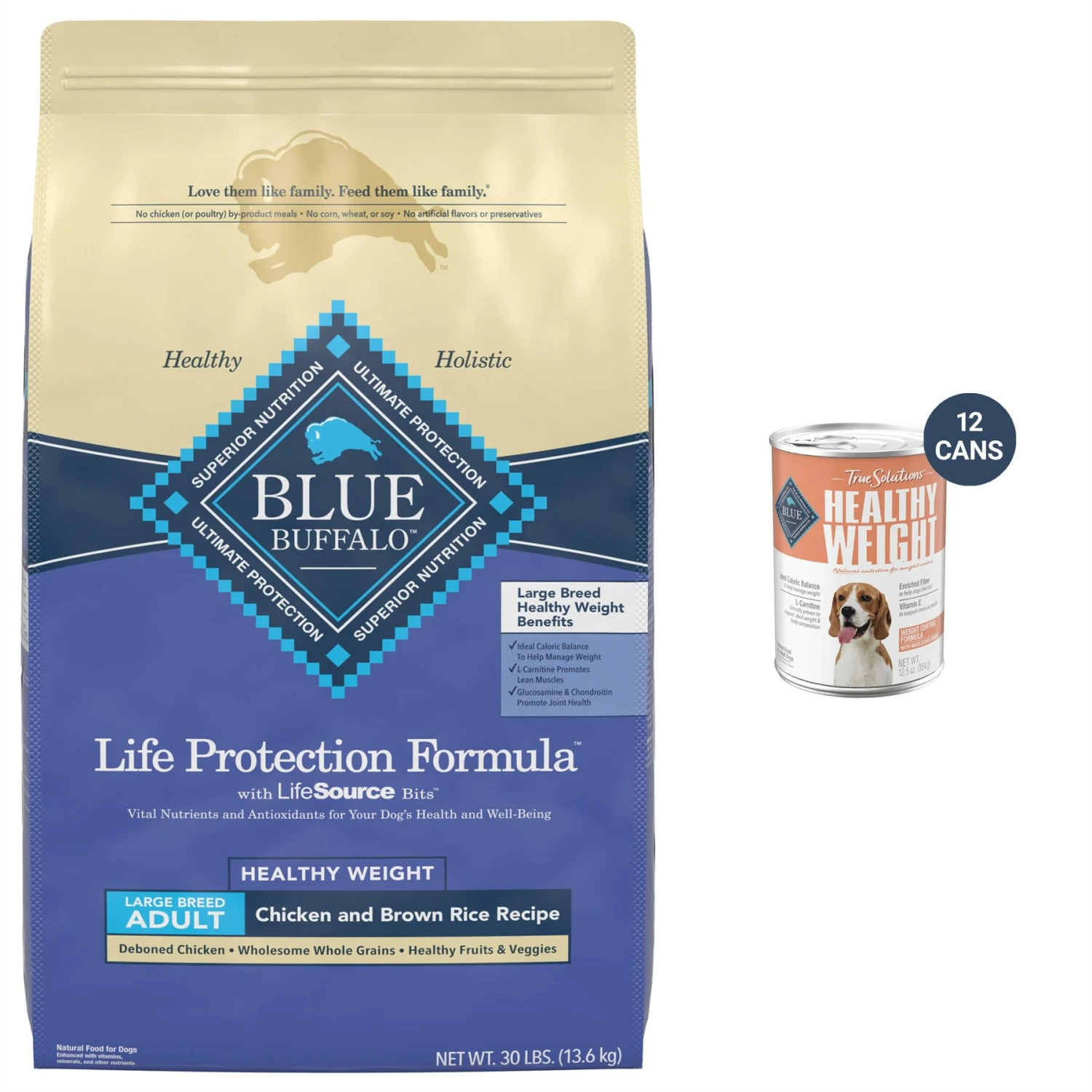 Blue Buffalo Life Protection Formula Large Breed Healthy Weight Adult Chicken & Brown Rice Recipe Dry Dog Food & Blue Buffalo True Solutions Healthy Weight Natural Weight Control Chicken Adult Wet Dog Food 1 Blue Buffalo Life Protection Formula Large Breed Healthy Weight Adult Chicken & Brown Rice Recipe Dry Dog Food & Blue Buffalo True Solutions Healthy Weight Natural Weight Control Chicken Adult Wet Dog Food