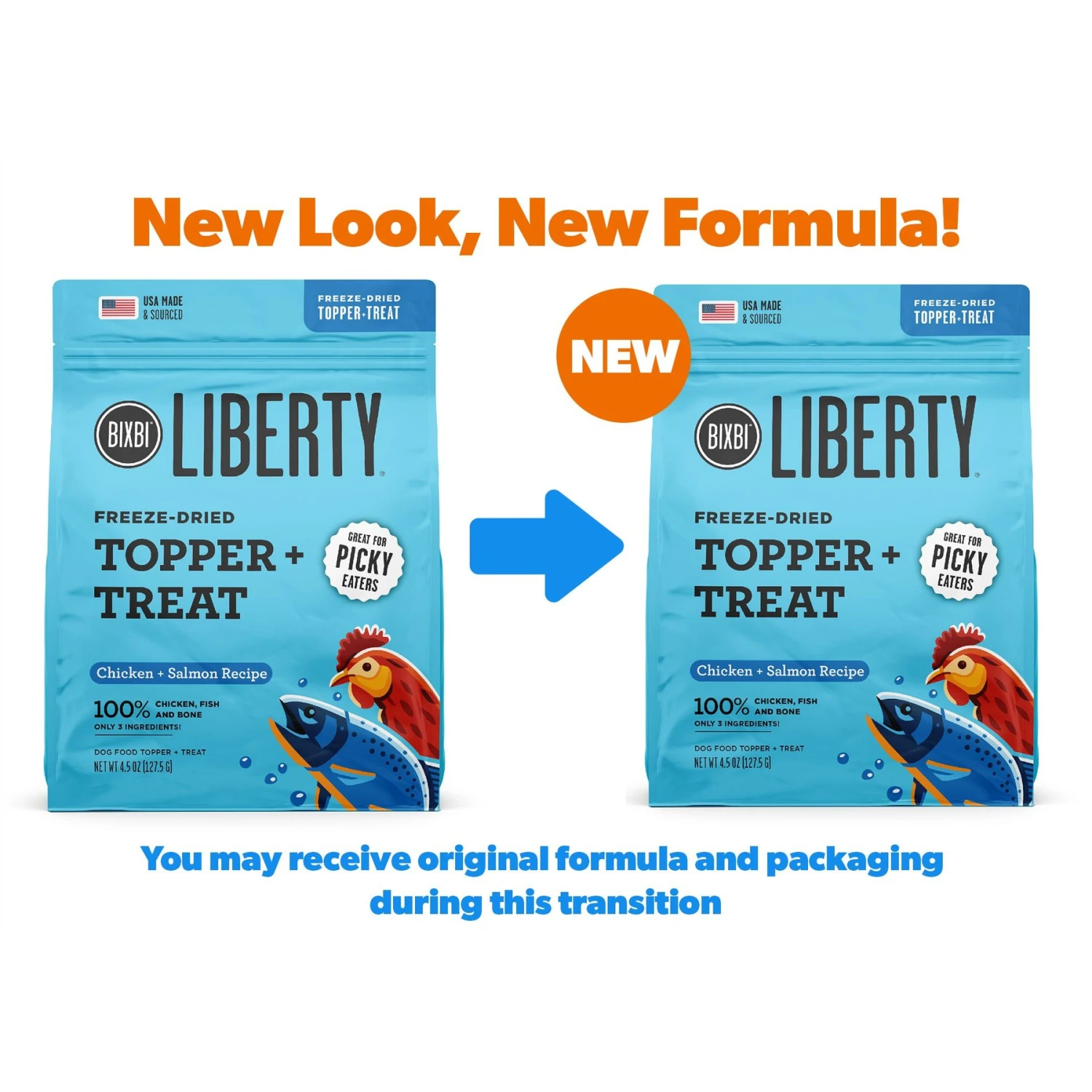 BIXBI Liberty Freeze Chicken & Salmon Recipe Dried Topper & Dog Treat, 4.5-oz Bag 2 BIXBI Liberty Freeze Chicken & Salmon Recipe Dried Topper & Dog Treat, 4.5-oz Bag - Image 2