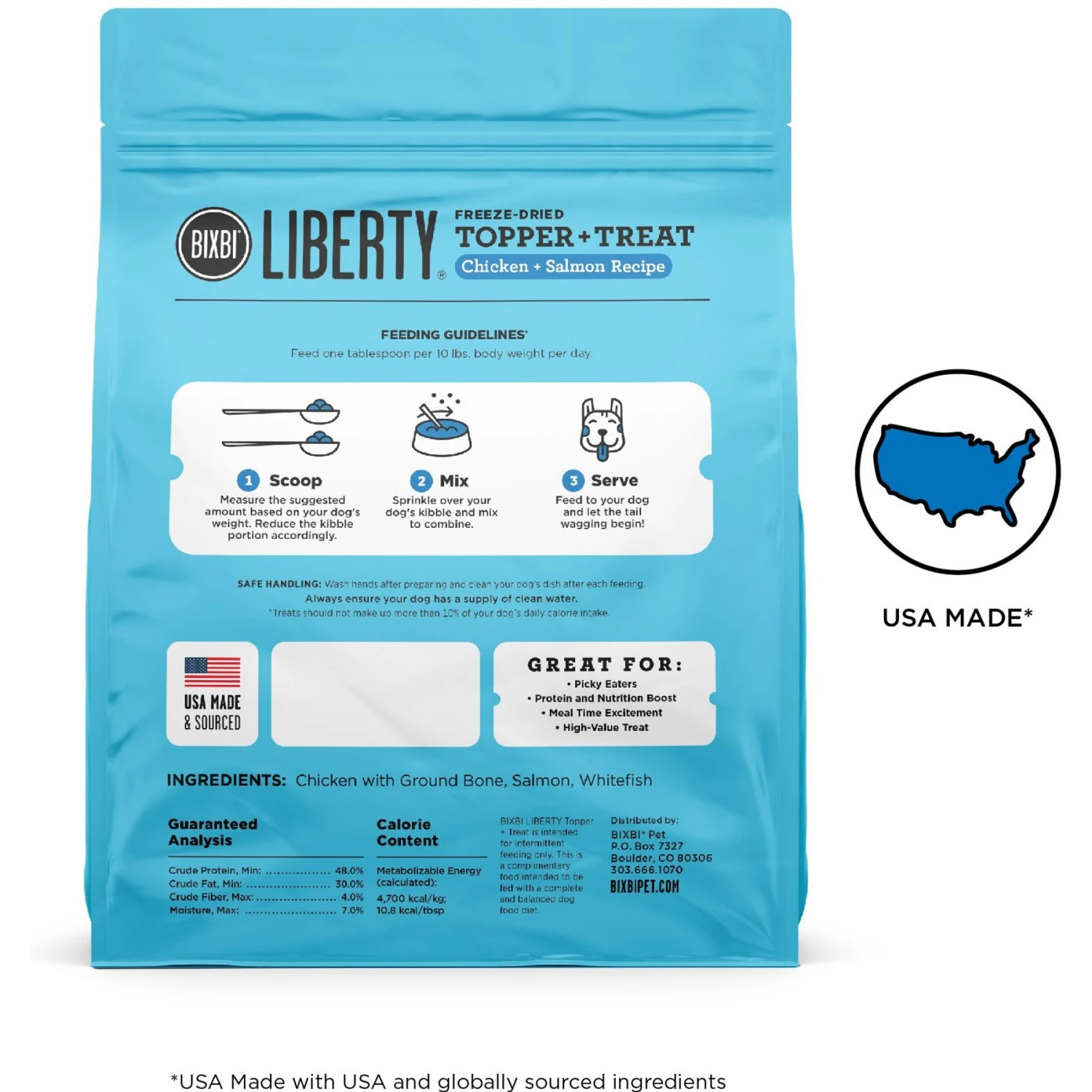 BIXBI Liberty Freeze Chicken & Salmon Recipe Dried Topper & Dog Treat, 4.5-oz Bag 3 BIXBI Liberty Freeze Chicken & Salmon Recipe Dried Topper & Dog Treat, 4.5-oz Bag - Image 3