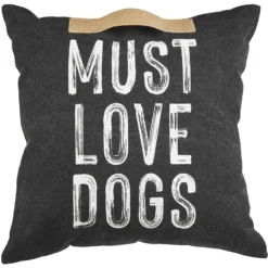 Mud Pie Jute Must Love Dogs H&le Pillow, Black