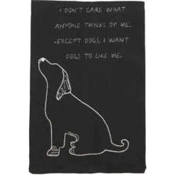 Mud Pie Embroidery Don't Care What Anyone Thinks Dog Tea Towel, Black
