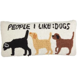 Mud Pie People I Like Dogs Hook Wool Pillow, Tan