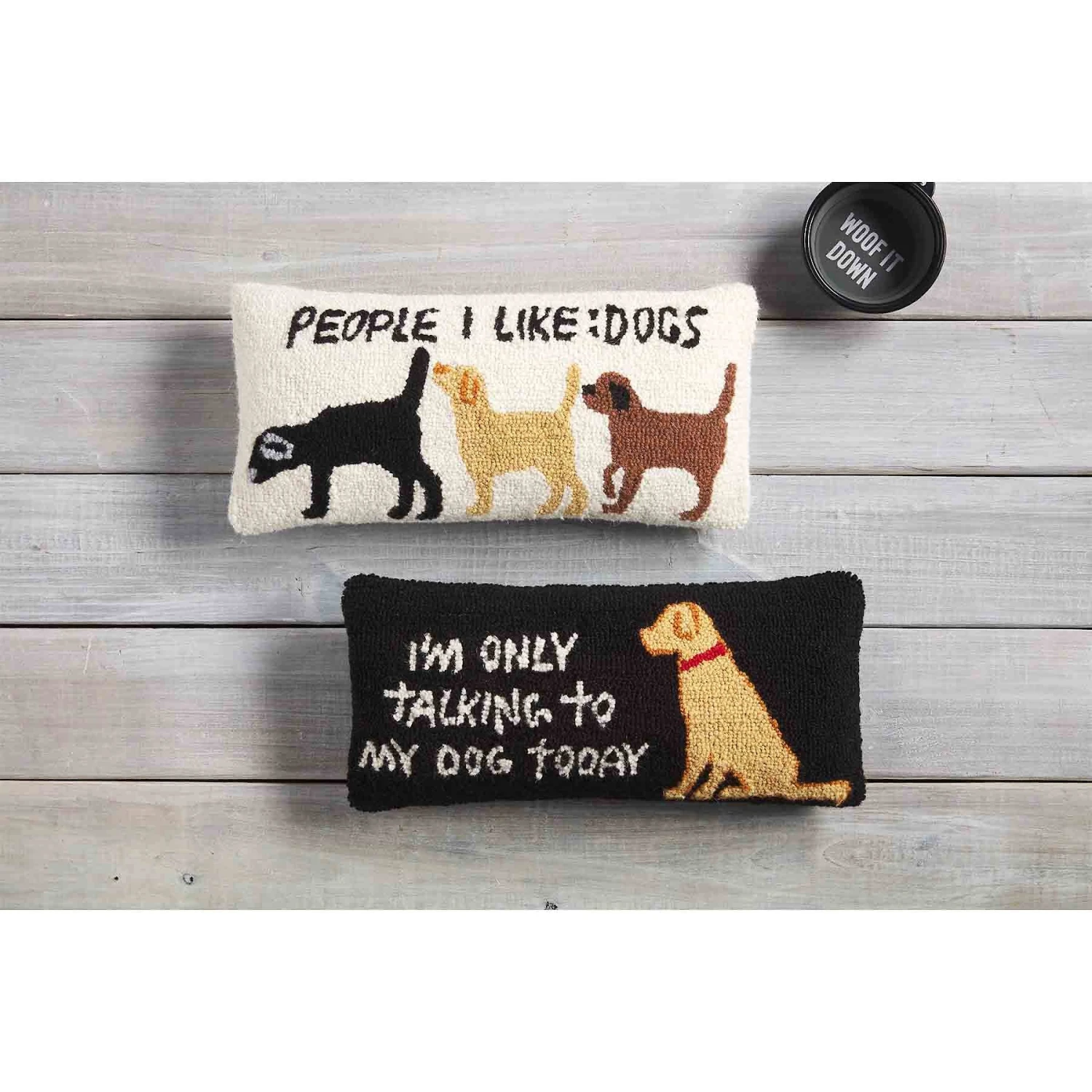 Mud Pie People I Like Dogs Hook Wool Pillow, Tan 2 Mud Pie People I Like Dogs Hook Wool Pillow, Tan - Image 2