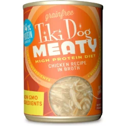 Tiki Dog Meaty Whole Foods Grain-Free Chicken Shredded Canned Dog Food, 12-oz, Case Of 8
