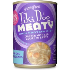Tiki Dog Meaty Whole Foods Grain-Free Chicken & Egg Shredded Canned Dog Food, 12-oz, Case Of 8