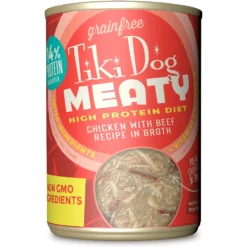 Tiki Dog Meaty Whole Foods Grain-Free Chicken & Beef Shredded Canned Dog Food, 12-oz, Case Of 8