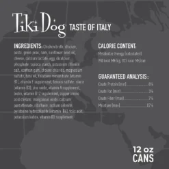 Tiki Dog Taste Of Italy! Grain-Free Chicken & Pasta Carbonara Chunks In Gravy Canned Dog Food, 12-oz, Case Of 8 -Pawsphoria Sales Store 505194 PT2. AC SS1800 V1648580198