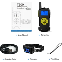 Petdiary T500 Deterrent Spray Rechargable Remote Dog Training Collar, Black -Pawsphoria Sales Store 514366 PT8. AC SS1800 V1658212741