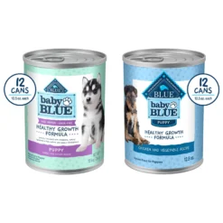 Blue Buffalo Baby Blue Healthy Growth Formula Natural Chicken & Vegetable Recipe Puppy Wet Food, 12.5-oz Cans, Case Of 12 & Blue Buffalo Baby Blue Healthy Growth Formula Grain-Free High Protein Turkey & Potato Recipe Puppy Wet Food, 12.5-oz Cans, Case Of 12