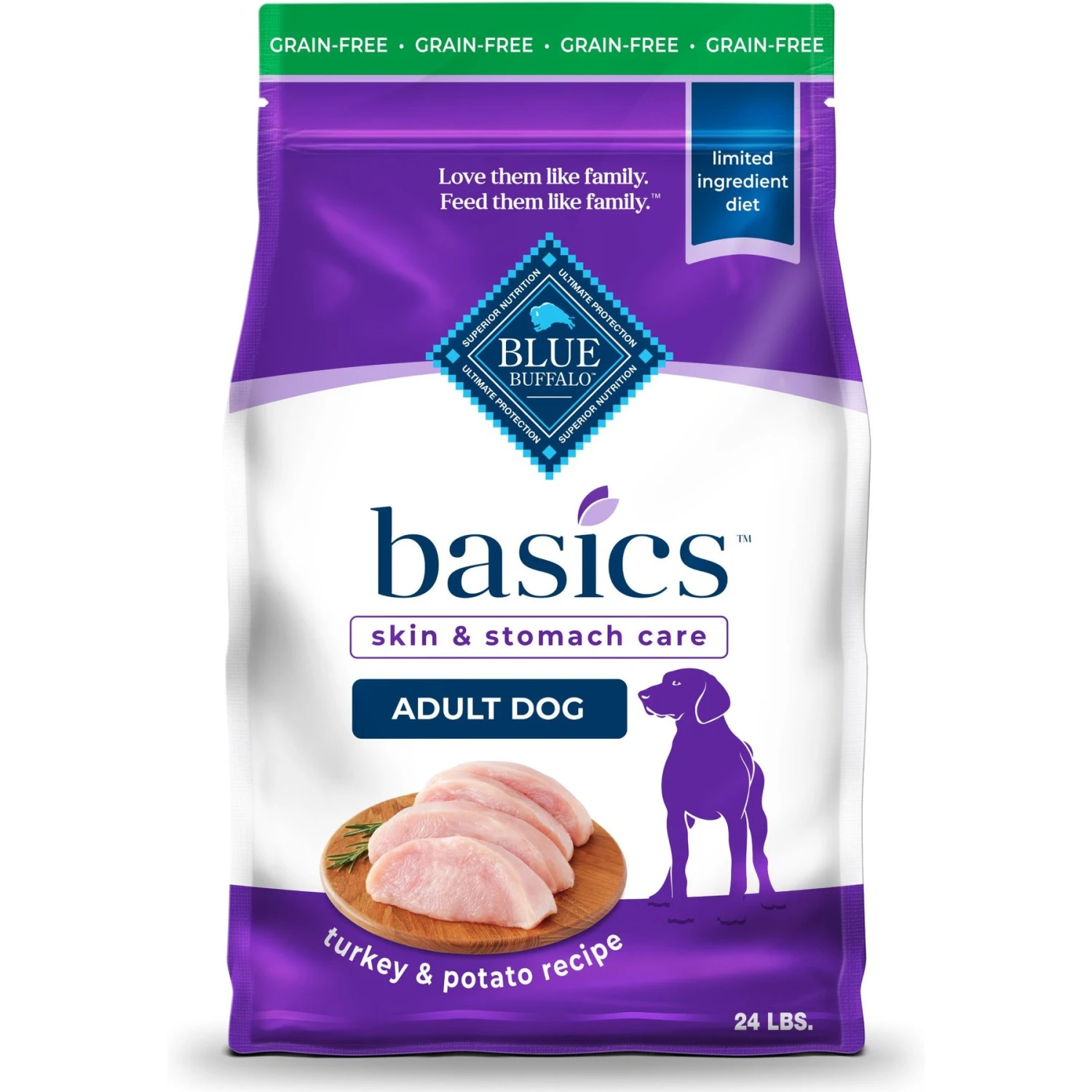 Blue Buffalo Basics Skin & Stomach Care Grain-Free Formula Turkey & Potato Recipe Adult Dry Dog Food 1 Blue Buffalo Basics Skin & Stomach Care Grain-Free Formula Turkey & Potato Recipe Adult Dry Dog Food