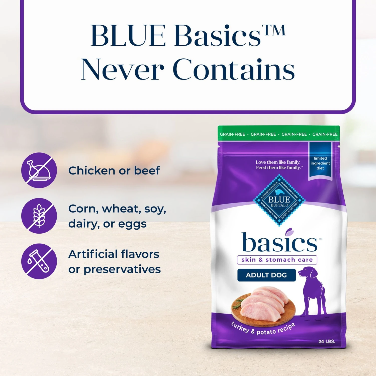 Blue Buffalo Basics Skin & Stomach Care Grain-Free Formula Turkey & Potato Recipe Adult Dry Dog Food 6 Blue Buffalo Basics Skin & Stomach Care Grain-Free Formula Turkey & Potato Recipe Adult Dry Dog Food - Image 6