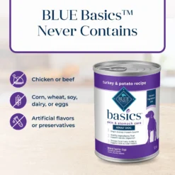 Blue Buffalo Basics Skin & Stomach Care Grain-Free Turkey & Potato Recipe Canned Dog Food 14 Blue Buffalo Basics Skin & Stomach Care Grain-Free Turkey & Potato Recipe Canned Dog Food -Pawsphoria Sales Store 51929 PT5. AC SS1800 V1646281283