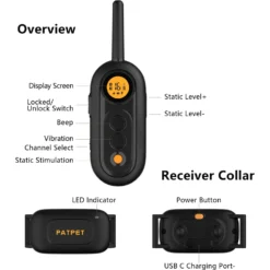 PATPET NFC ID Pet Tag & Lightweight Remote Dog Training Electric Collar, Black, 2 Count -Pawsphoria Sales Store 522894 PT7. AC SS1800 V1652984787
