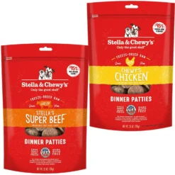 Stella & Chewy's Stella's Super Beef Dinner Patties Freeze-Dried Raw Dog Food & Stella & Chewy's Chewy's Chicken Dinner Patties Freeze-Dried Raw Dog Food