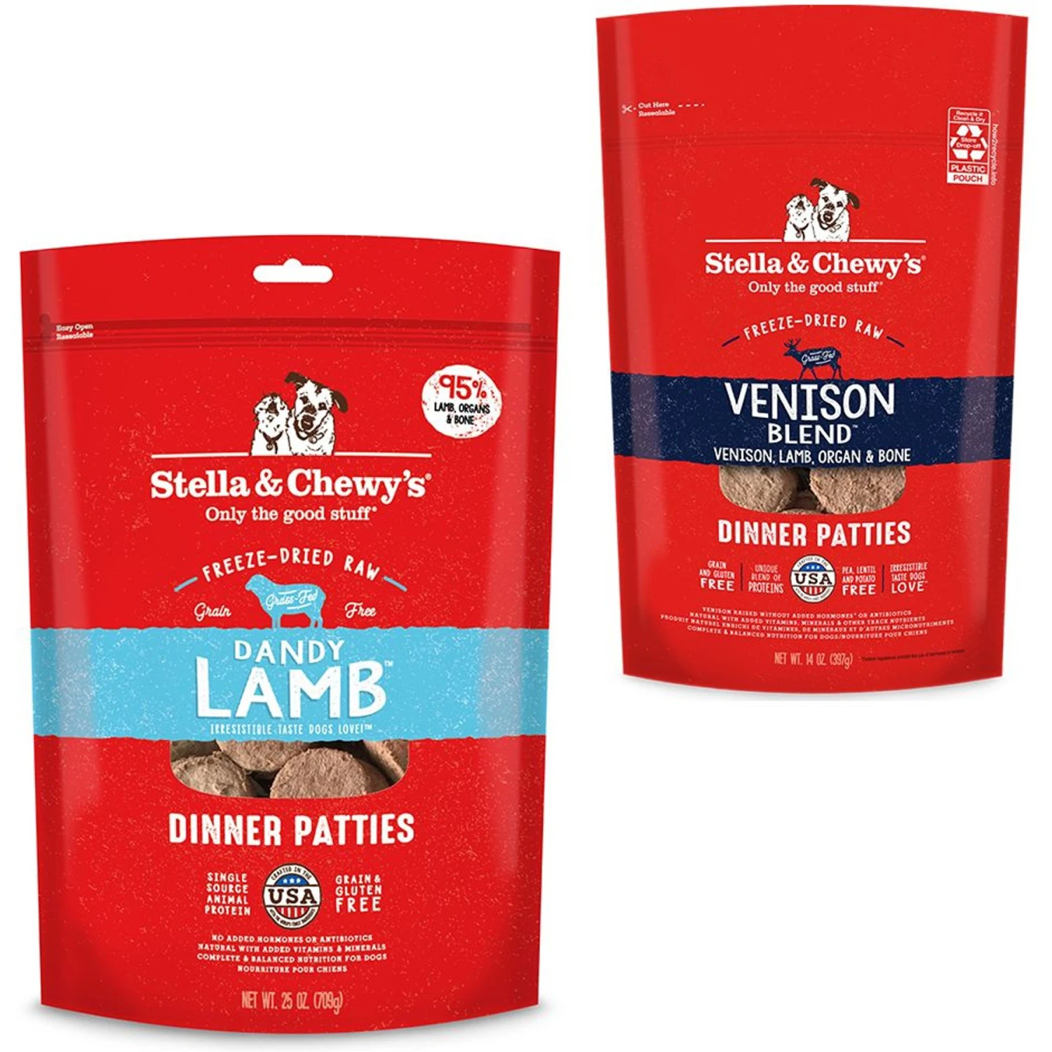 Stella & Chewy's Dandy Lamb Dinner Patties Freeze-Dried Raw Dog Food & Stella & Chewy's Venison Blend Dinner Patties Freeze-Dried Raw Dog Food 1 Stella & Chewy's Dandy Lamb Dinner Patties Freeze-Dried Raw Dog Food & Stella & Chewy's Venison Blend Dinner Patties Freeze-Dried Raw Dog Food