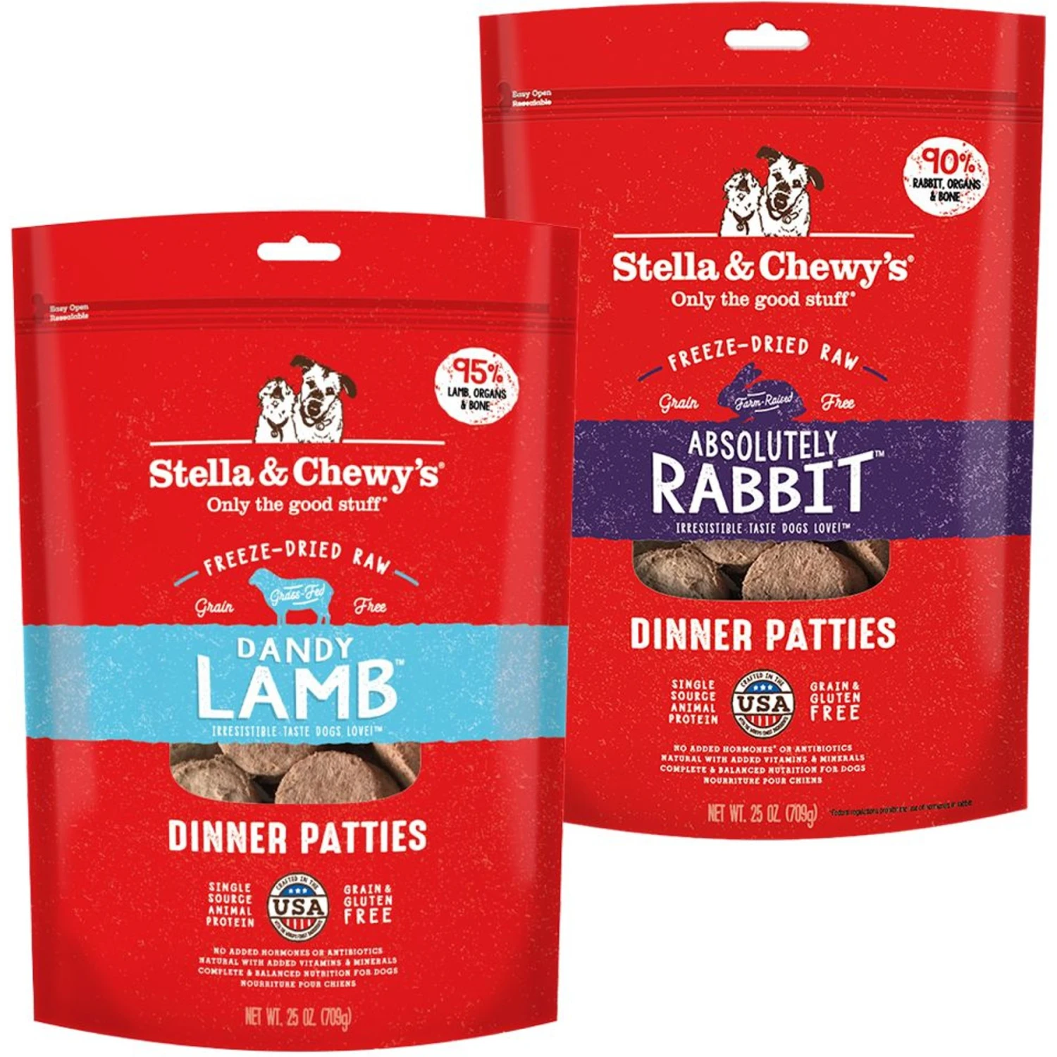 Stella & Chewy's Dandy Lamb Dinner Patties Freeze-Dried Raw Dog Food & Stella & Chewy's Absolutely Rabbit Dinner Patties Freeze-Dried Raw Dog Food 1 Stella & Chewy's Dandy Lamb Dinner Patties Freeze-Dried Raw Dog Food & Stella & Chewy's Absolutely Rabbit Dinner Patties Freeze-Dried Raw Dog Food