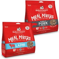 Stella & Chewy's Dandy Lamb Meal Mixers Freeze-Dried Raw Dog Food Topper & Stella & Chewy's Meal Mixers Purely Pork Freeze-Dried Raw Dog Food Topper
