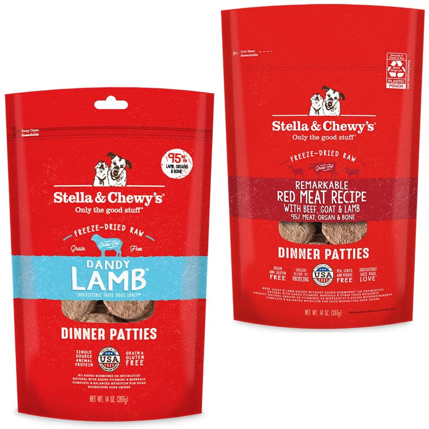 Stella & Chewy's Dandy Lamb Dinner Patties Freeze-Dried Raw Dog Food & Stella & Chewy's Remarkable Red Meat Recipe Dinner Patties Freeze-Dried Raw Dog Food 1 Stella & Chewy's Dandy Lamb Dinner Patties Freeze-Dried Raw Dog Food & Stella & Chewy's Remarkable Red Meat Recipe Dinner Patties Freeze-Dried Raw Dog Food