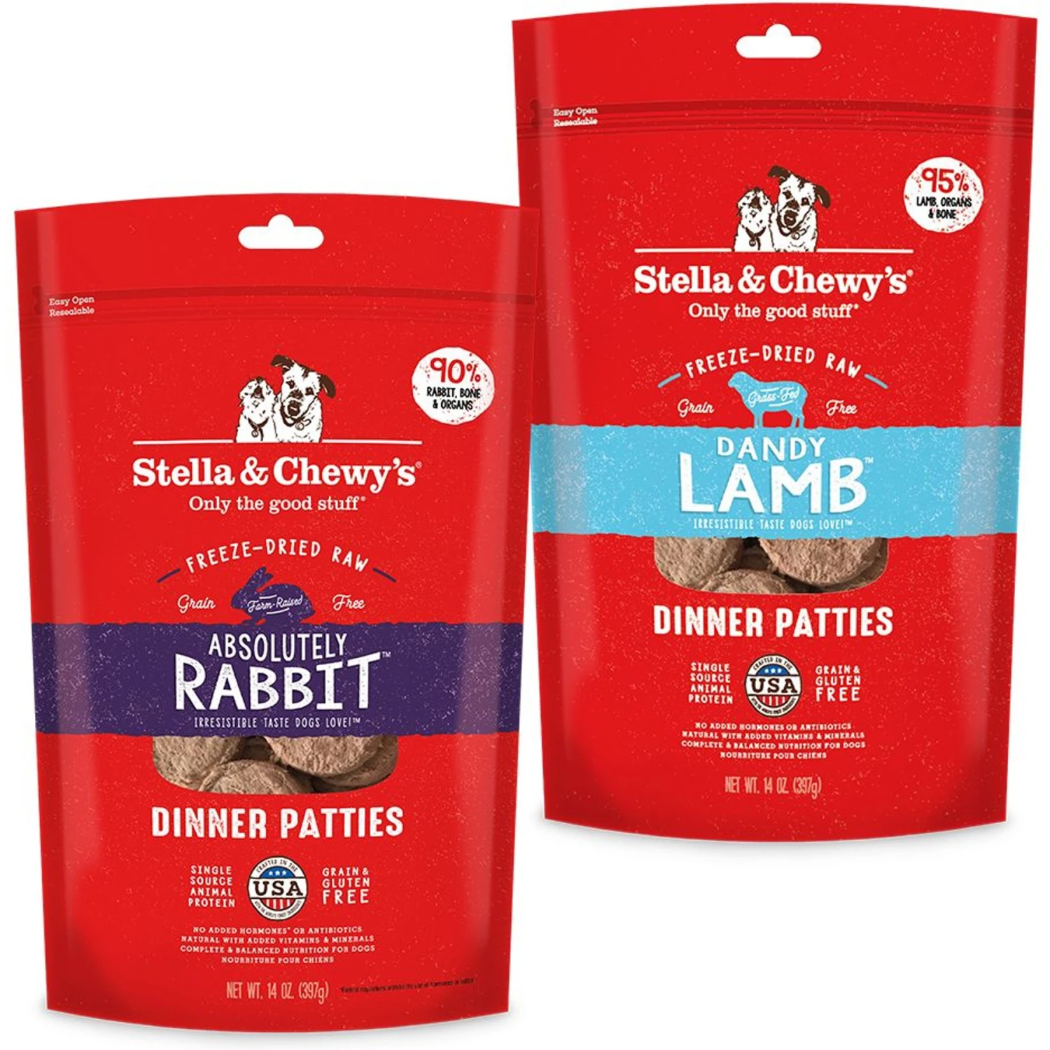 Stella & Chewy's Absolutely Rabbit Dinner Patties Freeze-Dried Raw Dog Food & Stella & Chewy's Dandy Lamb Dinner Patties Freeze-Dried Raw Dog Food 1 Stella & Chewy's Absolutely Rabbit Dinner Patties Freeze-Dried Raw Dog Food & Stella & Chewy's Dandy Lamb Dinner Patties Freeze-Dried Raw Dog Food