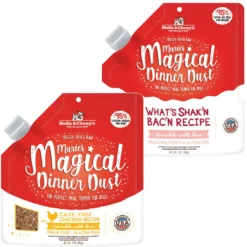 Stella & Chewy's Marie's Magical Dinner Dust Freeze-Dried Raw Cage-Free Chicken Dog Food Topper & Stella & Chewy's Marie's Magical Dinner Dust What's Shak'n Bac'n Recipe Freeze-Dried Raw Dog Food Topper, 7-oz Bag