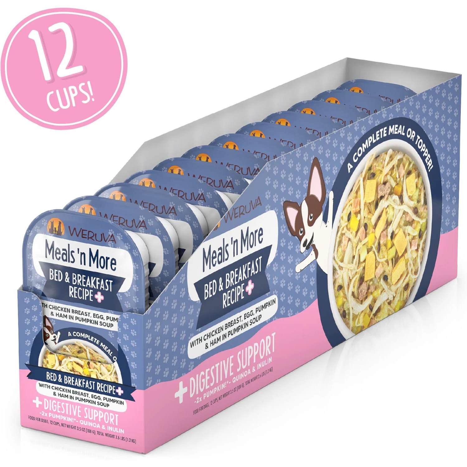Weruva Meals 'n More Natural Wet Dog Food, Bed & Breakfast Plus Digestive Support, 3.5-oz Cup, 12 Count 2 Weruva Meals 'n More Natural Wet Dog Food, Bed & Breakfast Plus Digestive Support, 3.5-oz Cup, 12 Count - Image 2