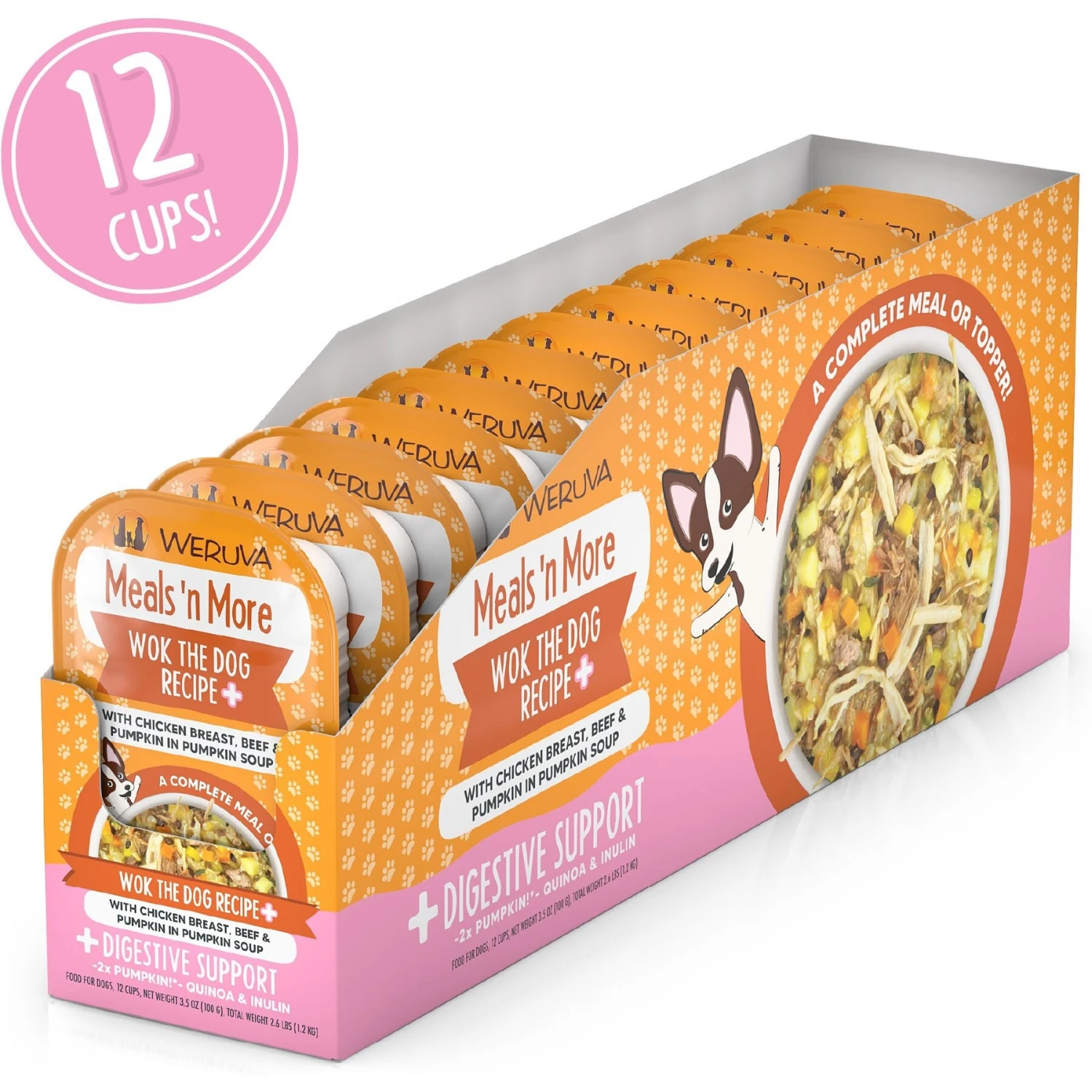 Weruva Meals 'n More Natural Wet Dog Food, Wok The Dog Plus Digestive Support, 3.5-oz Cup, 12 Count 2 Weruva Meals 'n More Natural Wet Dog Food, Wok The Dog Plus Digestive Support, 3.5-oz Cup, 12 Count - Image 2