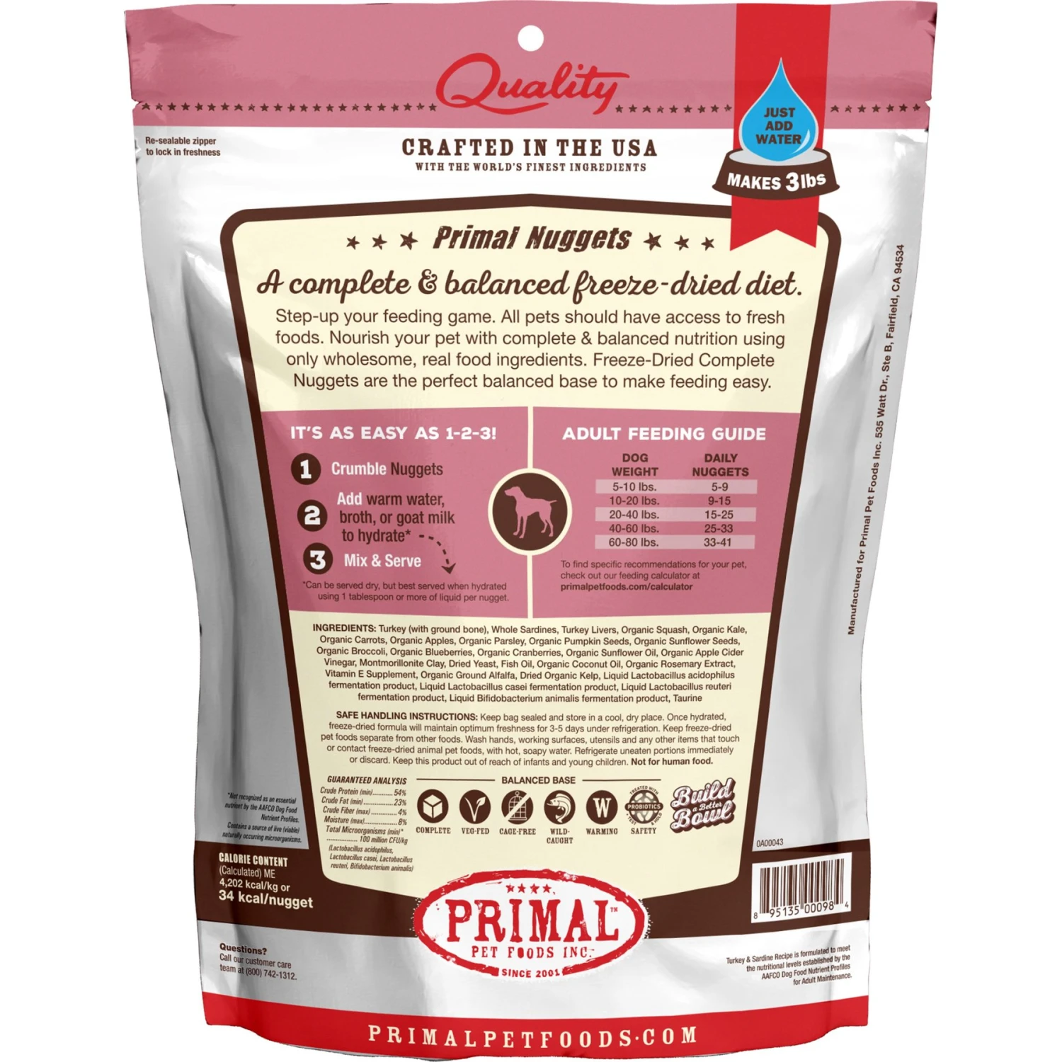 Primal Turkey & Sardine Formula Nuggets Grain-Free Raw Freeze-Dried Dog Food 2 Primal Turkey & Sardine Formula Nuggets Grain-Free Raw Freeze-Dried Dog Food - Image 2