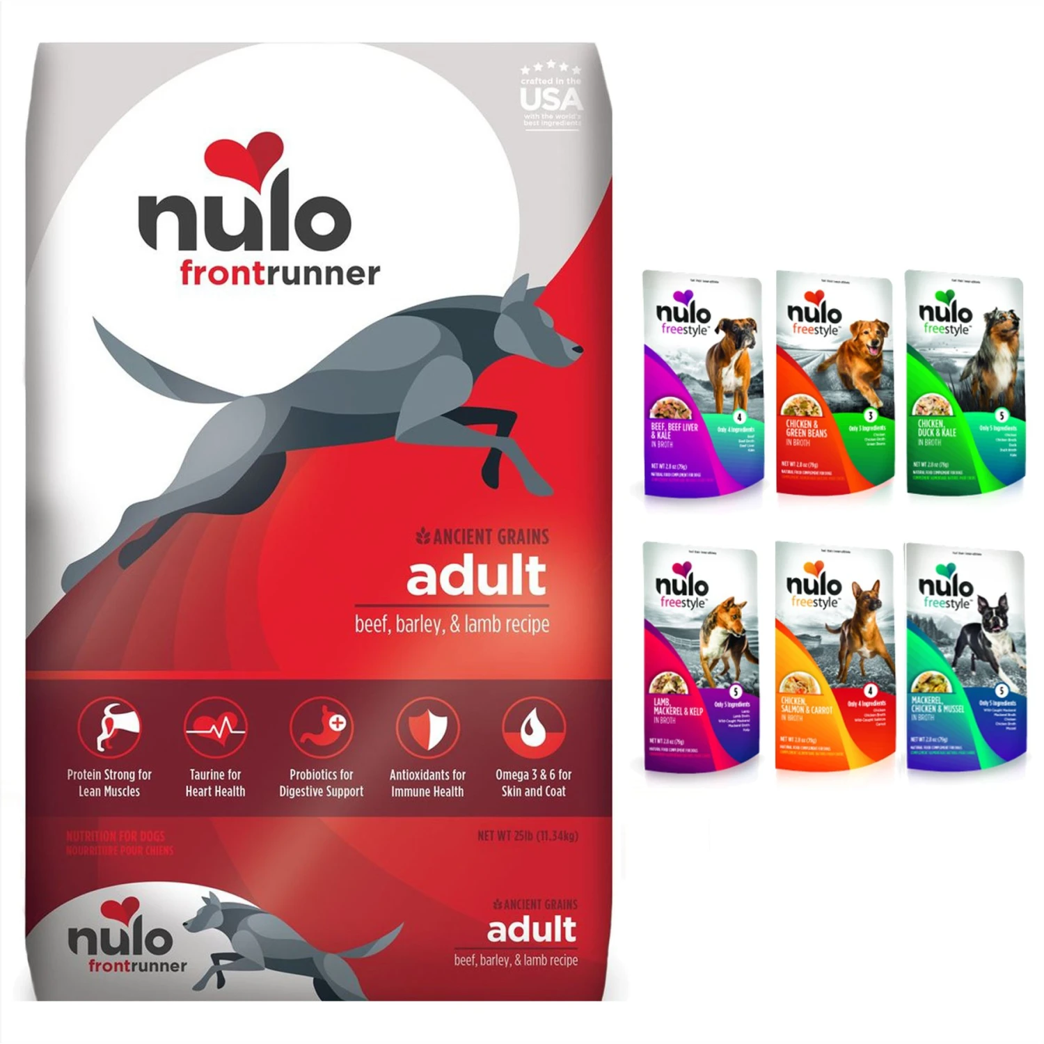 Nulo Frontrunner Ancient Grain Beef, Barley & Lamb Adult Dry Dog Food & Nulo FreeStyle Variety Pack Dog Food Topper 1 Nulo Frontrunner Ancient Grain Beef, Barley & Lamb Adult Dry Dog Food & Nulo FreeStyle Variety Pack Dog Food Topper