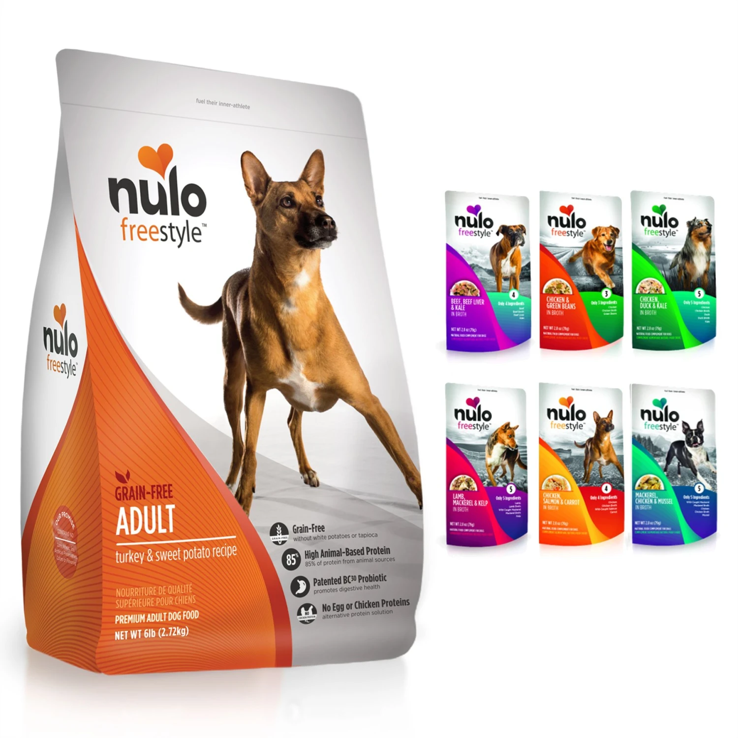 Nulo Freestyle Grain-Free Turkey & Sweet Potato Recipe Dry Dog Food & Nulo FreeStyle Variety Pack Dog Food Topper 1 Nulo Freestyle Grain-Free Turkey & Sweet Potato Recipe Dry Dog Food & Nulo FreeStyle Variety Pack Dog Food Topper