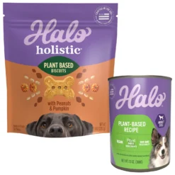 Halo Holistic Garden Of Vegan Recipe Adult Canned Dog Food & Halo Plant-Based Dog Treats With Peanuts & Pumpkin Vegan Dog Treat