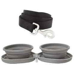 Frisco Solid Nylon Dog Leash & Frisco Travel Collapsible Silicone Dog & Cat Bowl