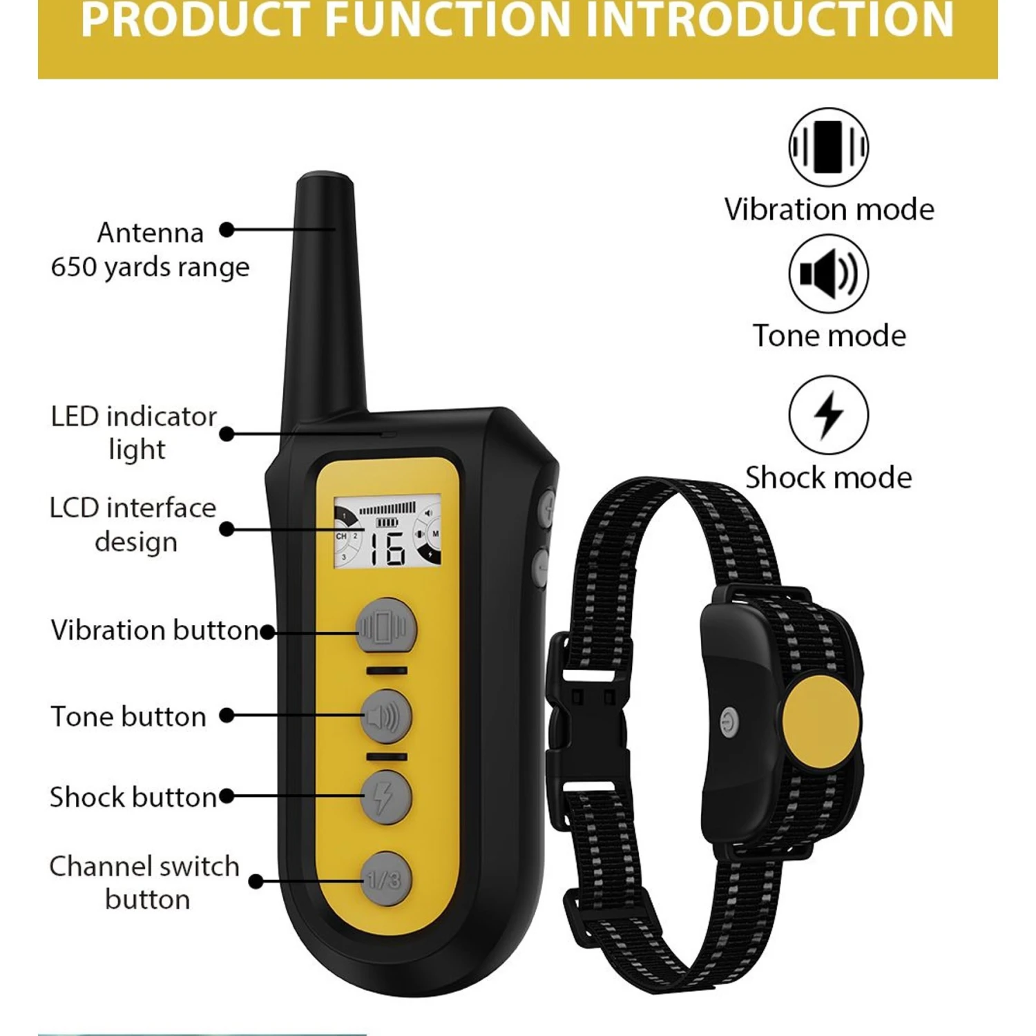 GroovyPets 650 Yard Auto Anti-bark Remote Dog Training Shock Collar, Black 2 GroovyPets 650 Yard Auto Anti-bark Remote Dog Training Shock Collar, Black - Image 2