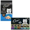 Cesar Rotisserie Chicken Flavor & Spring Vegetables Garnish Small Breed Dry Dog Food & Cesar Poultry Lovers Variety Pack Small Breed Adult Wet Dog Food Trays