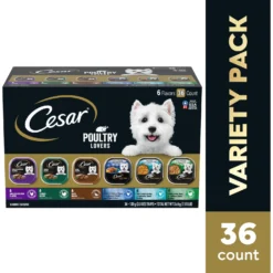Cesar Rotisserie Chicken Flavor & Spring Vegetables Garnish Small Breed Dry Dog Food & Cesar Poultry Lovers Variety Pack Small Breed Adult Wet Dog Food Trays -Pawsphoria Sales Store 689022 PT2. AC SS1800 V1668809811