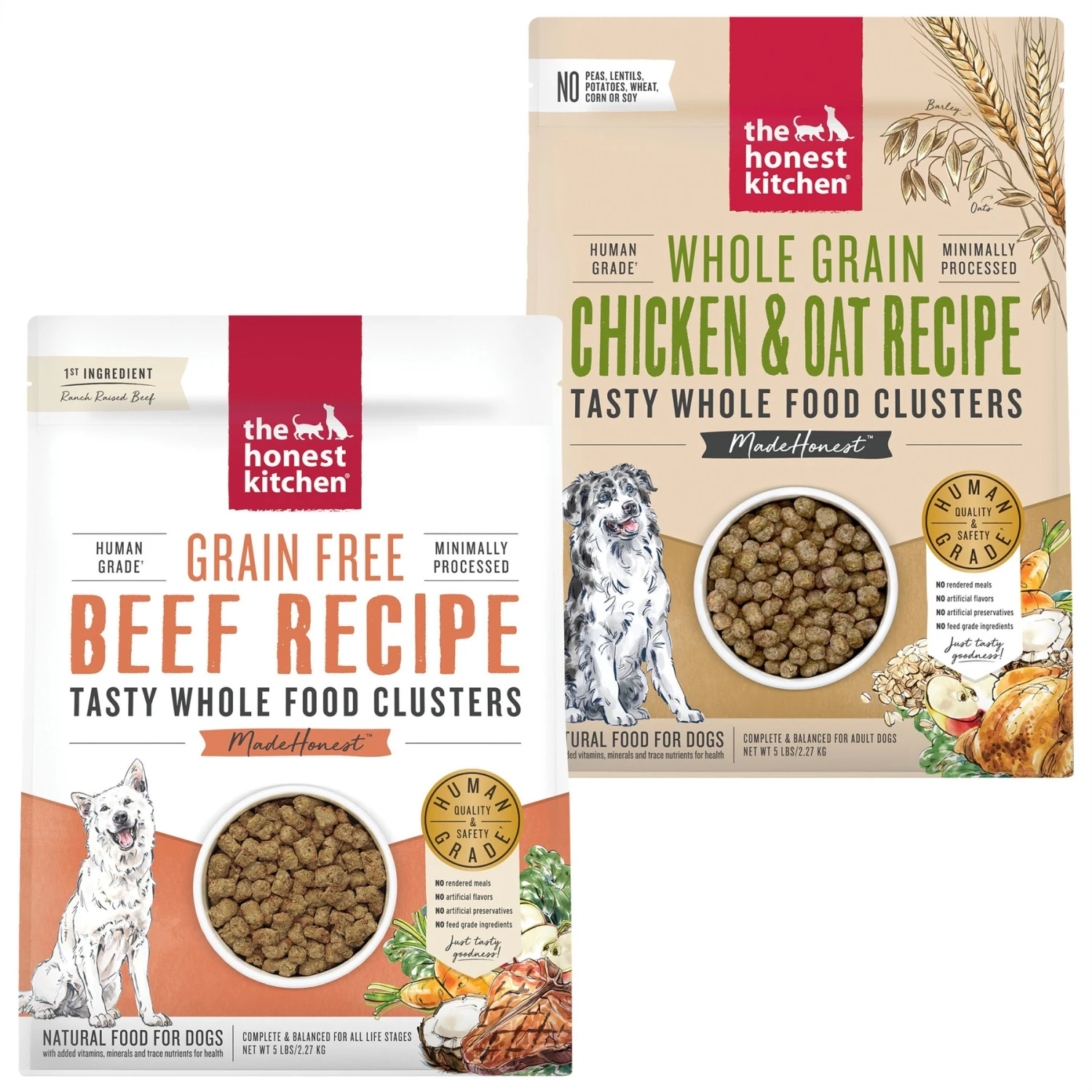 The Honest Kitchen Grain-Free Beef Whole Food Clusters Dry Dog Food & The Honest Kitchen Food Clusters Whole Grain Chicken & Oat Recipe Dog Food 1 The Honest Kitchen Grain-Free Beef Whole Food Clusters Dry Dog Food & The Honest Kitchen Food Clusters Whole Grain Chicken & Oat Recipe Dog Food