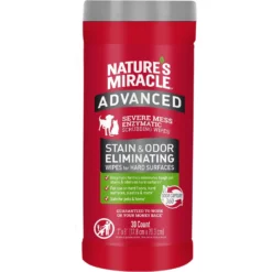 Nature's Miracle Advanced Hard Surfaces Stain & Odor Eliminator Wipes, 30 Count