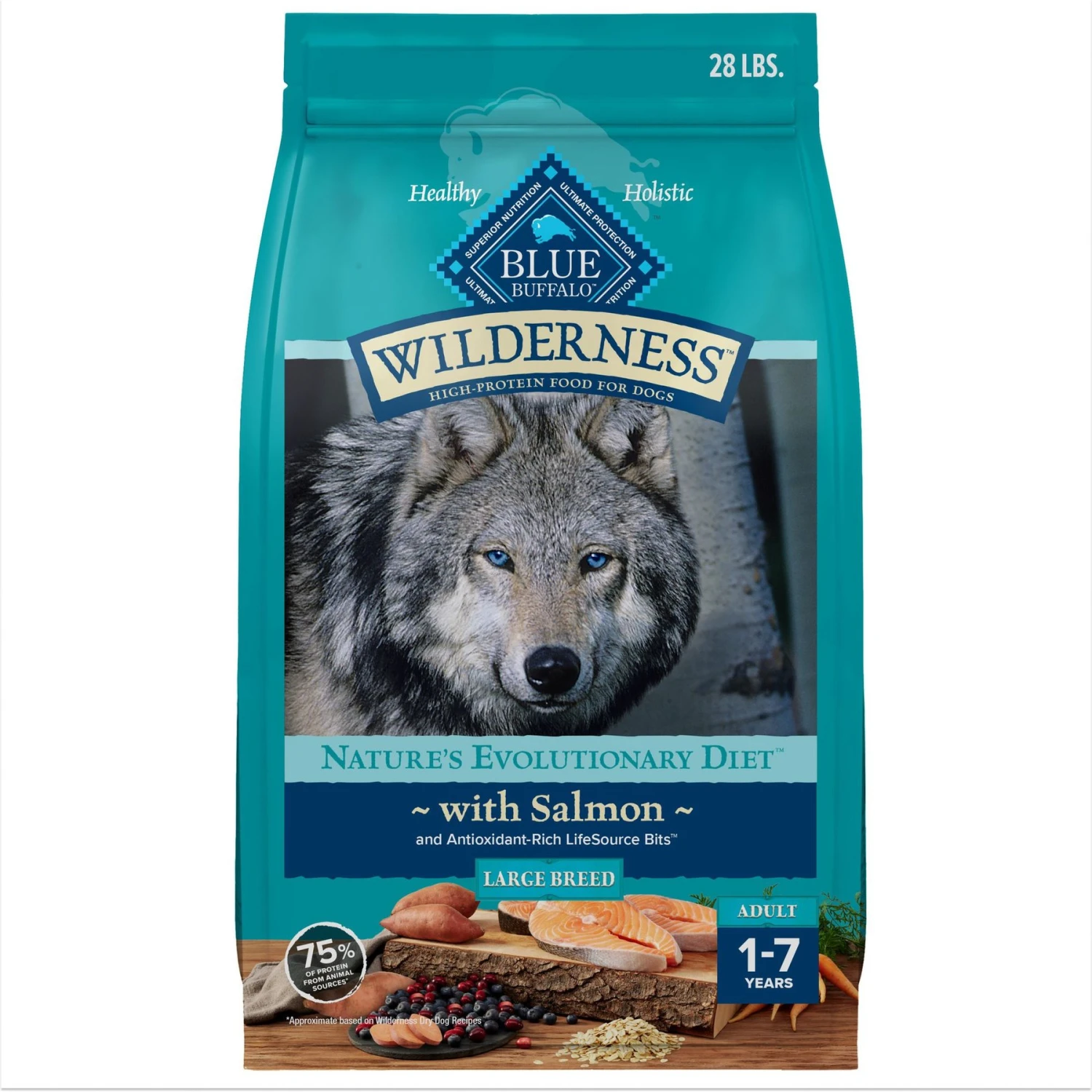 Blue Buffalo Wilderness Large Breed Adult High Protein Natural Salmon & Wholesome Grains Dry Dog Food, 28-lb Bag 1 Blue Buffalo Wilderness Large Breed Adult High Protein Natural Salmon & Wholesome Grains Dry Dog Food, 28-lb Bag
