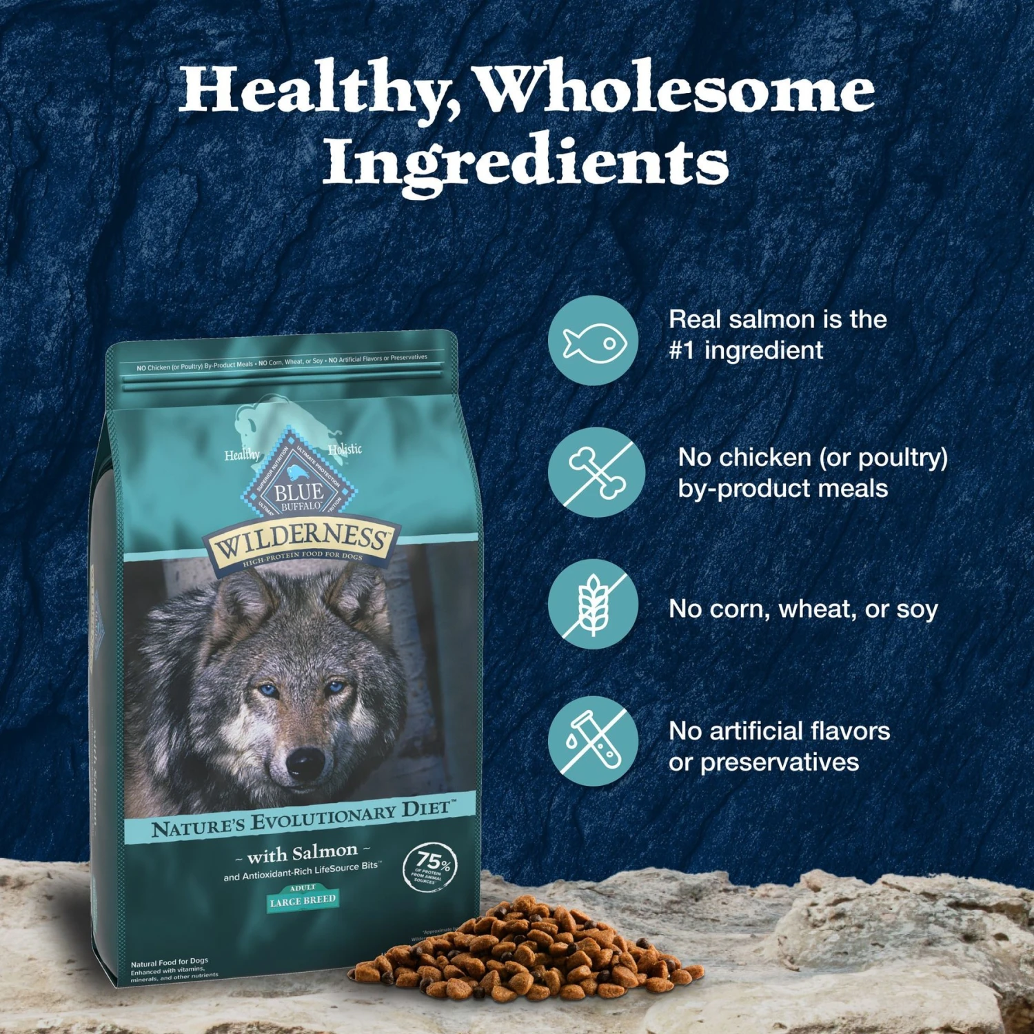 Blue Buffalo Wilderness Large Breed Adult High Protein Natural Salmon & Wholesome Grains Dry Dog Food, 28-lb Bag 6 Blue Buffalo Wilderness Large Breed Adult High Protein Natural Salmon & Wholesome Grains Dry Dog Food, 28-lb Bag - Image 6