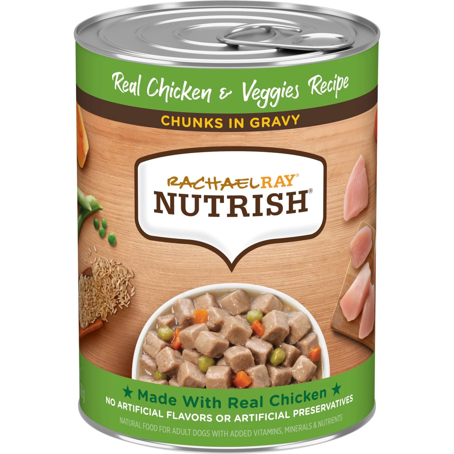 Rachael Ray Nutrish Chunks In Gravy Real Chicken & Veggies Dog Wet Food, 13-oz Can, 12 Count 1 Rachael Ray Nutrish Chunks In Gravy Real Chicken & Veggies Dog Wet Food, 13-oz Can, 12 Count